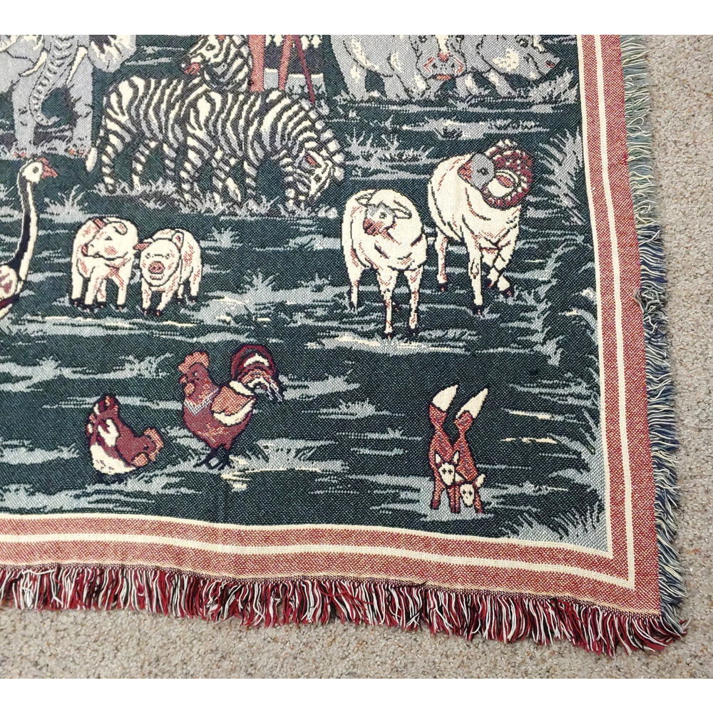 Vintage Noahs Ark Tapestry Woven Throw Blanket-Wall Hanging-70x48-1994 Animals - Picture 3 of 16